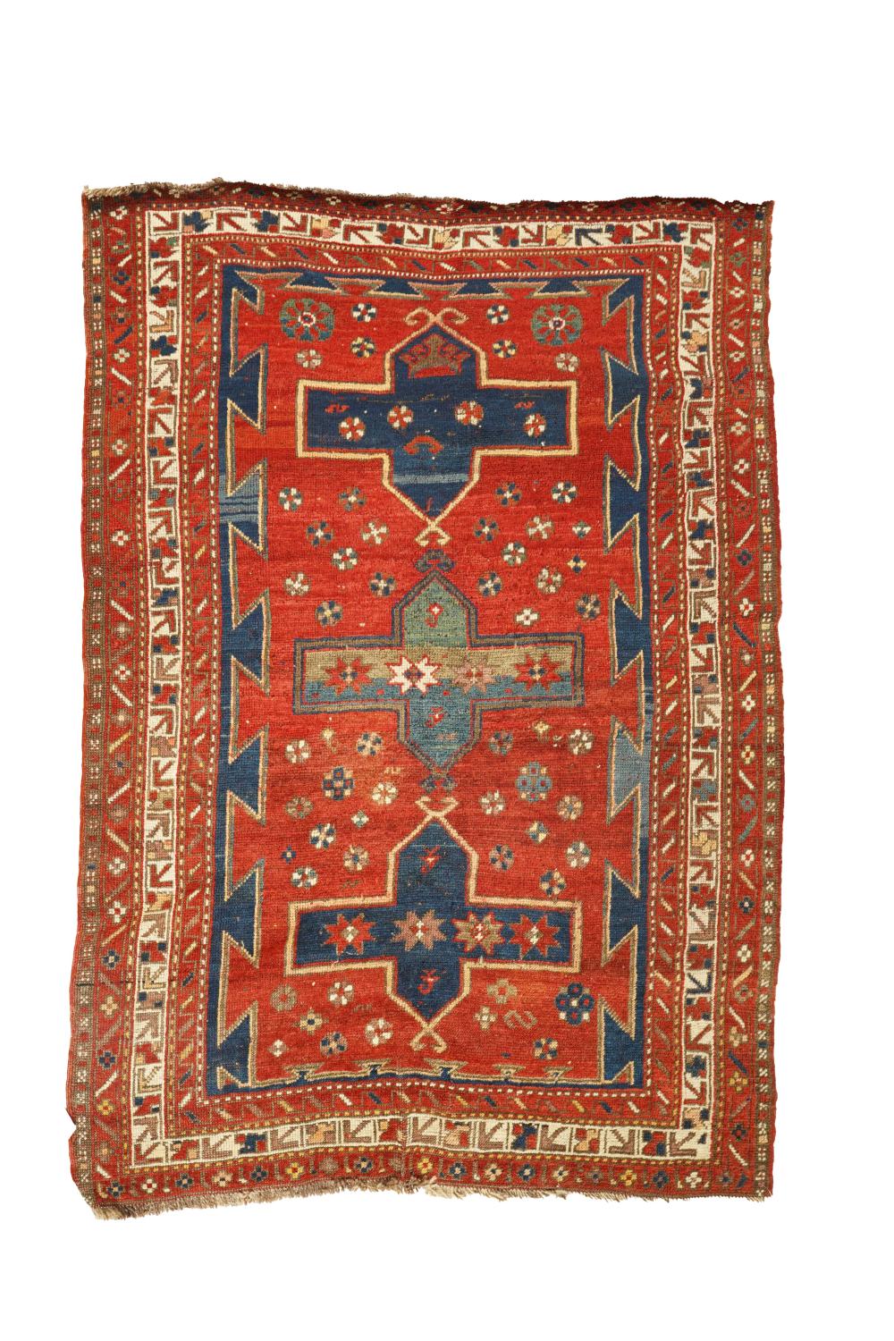 Appraisal: TURKISH THROW RUGgeometric border and field Condition slight variation in