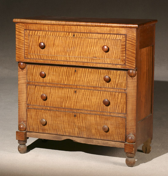 Appraisal: Classical Curly Maple Gentleman's Bureau Pennsylvania Circa Some losses to