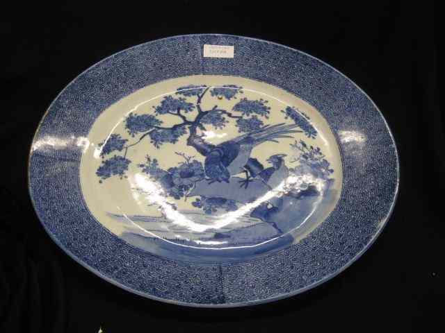 Appraisal: Oriental Blue Imari Porcelain Platter oval pheasants foliage decor ''