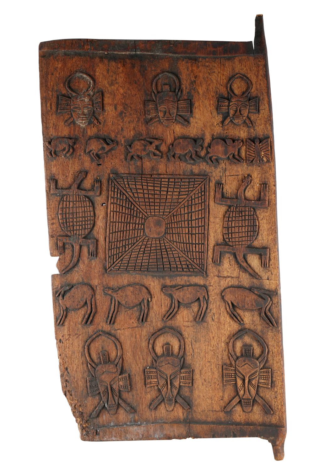 Appraisal: TRIBAL RELIEF-CARVED WOOD PANEL FRAGMENTpossibly part of a door Condition