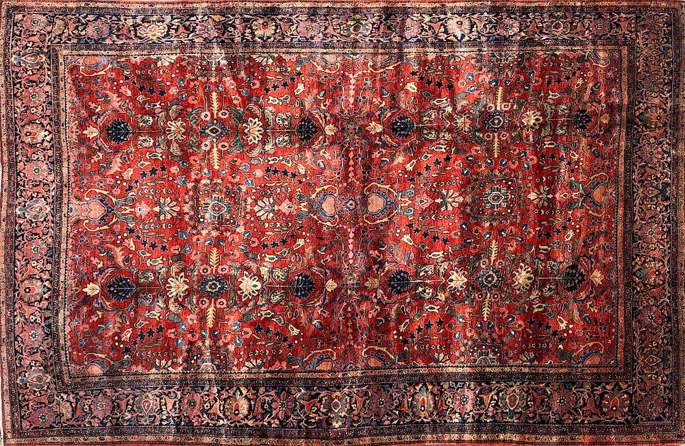 Appraisal: Vintage Hand Knotted Wool Sarouk Oriental Carpet Exclusive on Bidsquare