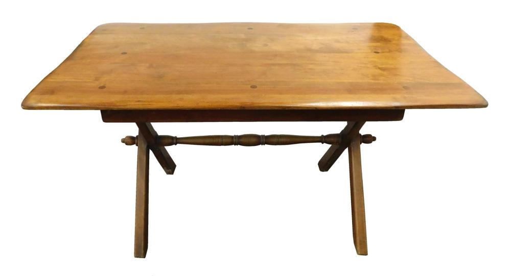 Appraisal: Wood plank tavern table rectangular with X base and round