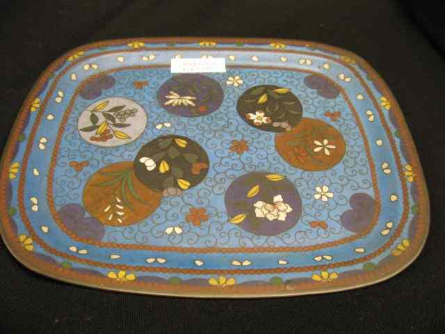 Appraisal: Japanese Cloisonne Tray floral medallions on blue field '' x