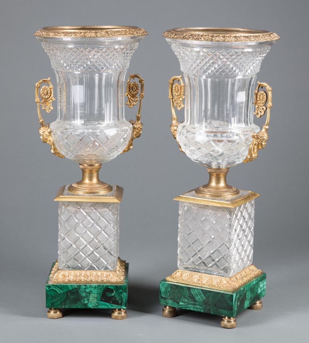 Appraisal: Pair of Neoclassical-Style Gilt Bronze-Mounted Cut Glass and Malachite Campagna