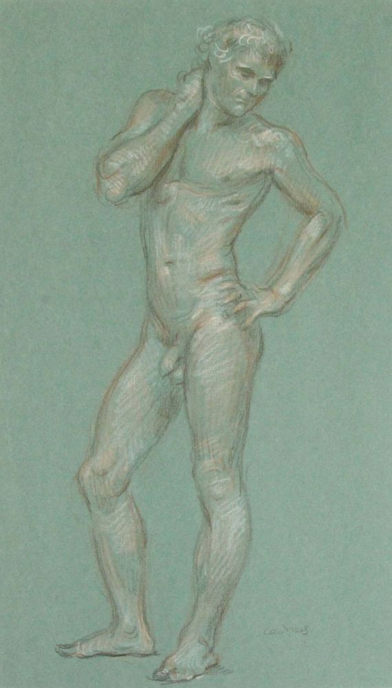 Appraisal: PAUL CADMUS AMERICAN - Crayon on Paper Nude Standing Male