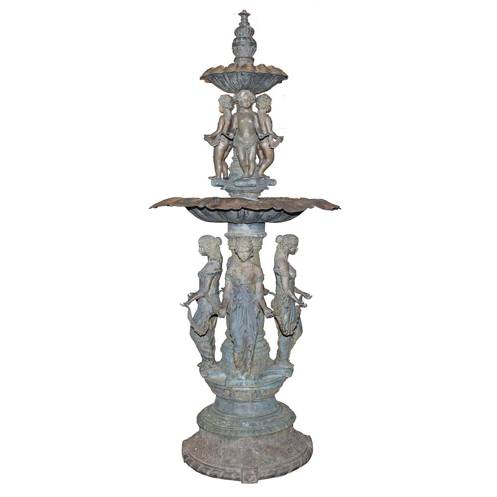 Appraisal: Large Classical Style Bronze Figural Fountain Fountain head over spill