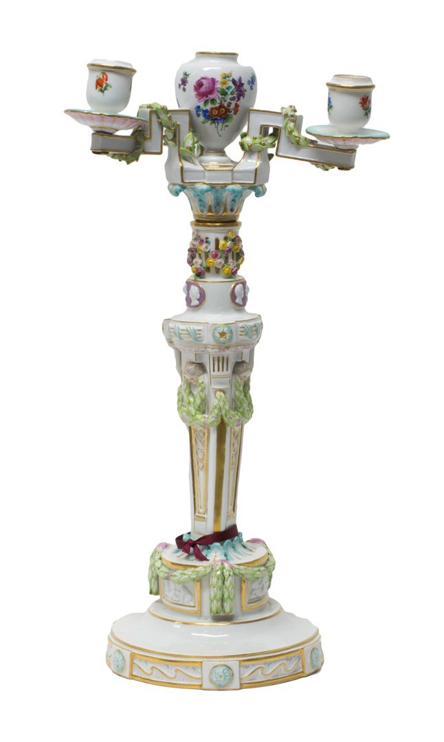 Appraisal: A Meissen three-light candelabrum late th century of classical form