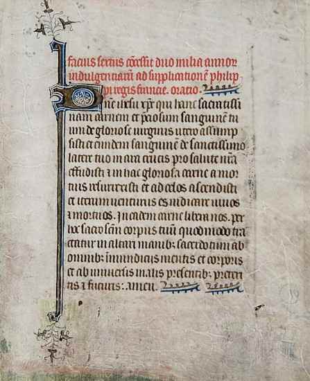 Appraisal: Book of Hours single leaf illuminated manuscript on vellum in