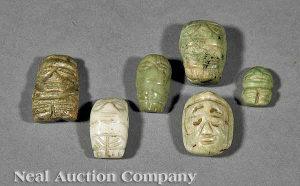 Appraisal: A Group of Six Mixtec Carved Stone Figural Ornaments Beads