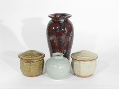 Appraisal: Two Richard Batterham cut sided stoneware covered vases a Christine