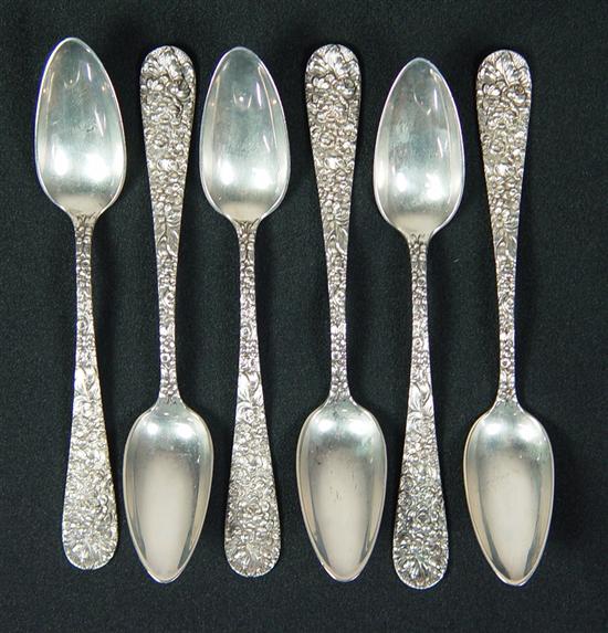 Appraisal: Six Stieff Sterling Repousse Spoons Stieff Rose pattern Unmonogrammed