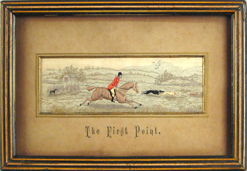 Appraisal: Two Stevensgraph foxhunt scenes titled The First Point and Full