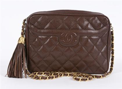 Appraisal: Chanel brown caviar leather purse Classic quilted design with pocket