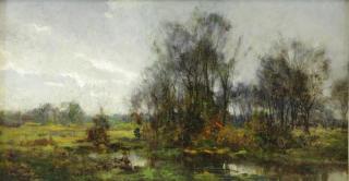 Appraisal: JONES Hugh B Oil on Panel Landscape Signed lower left