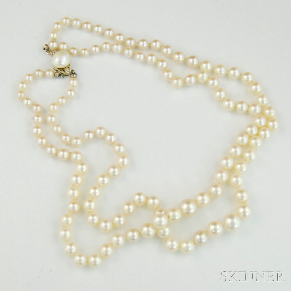 Appraisal: Cultured Pearl Double-strand Necklace the pearls graduating in size from