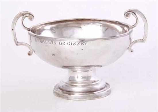 Appraisal: French silver bowl th century round shallow bowl on pedestal