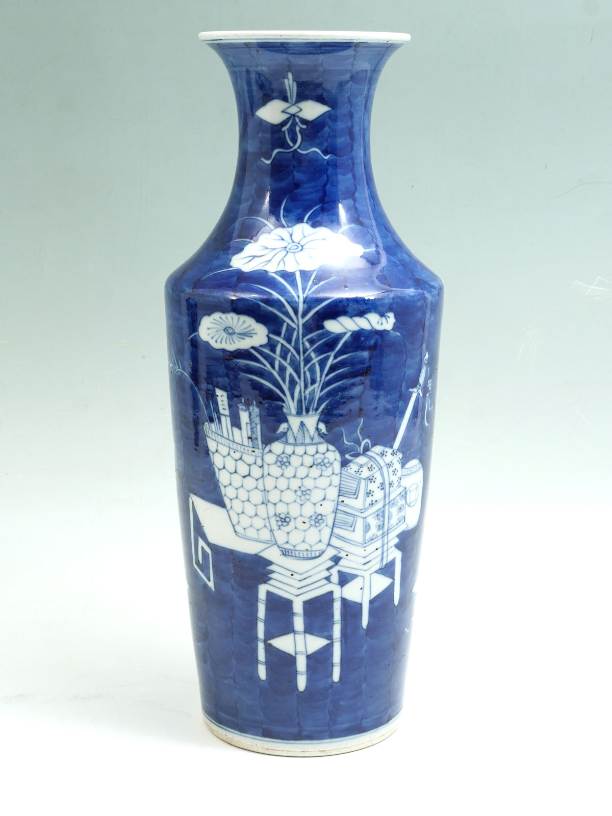 Appraisal: TH CENTURY CHINESE BLUE WHITE SCHOLARLY VASE Qing dynasty Chinese