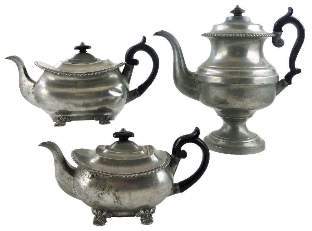 Appraisal: Three th C English pewter teapots by Dixon including two