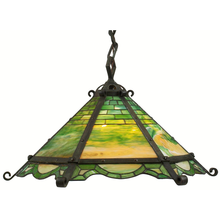 Appraisal: Exceptional Duffner and Kimberly hanging fixture leaded glass panels supported