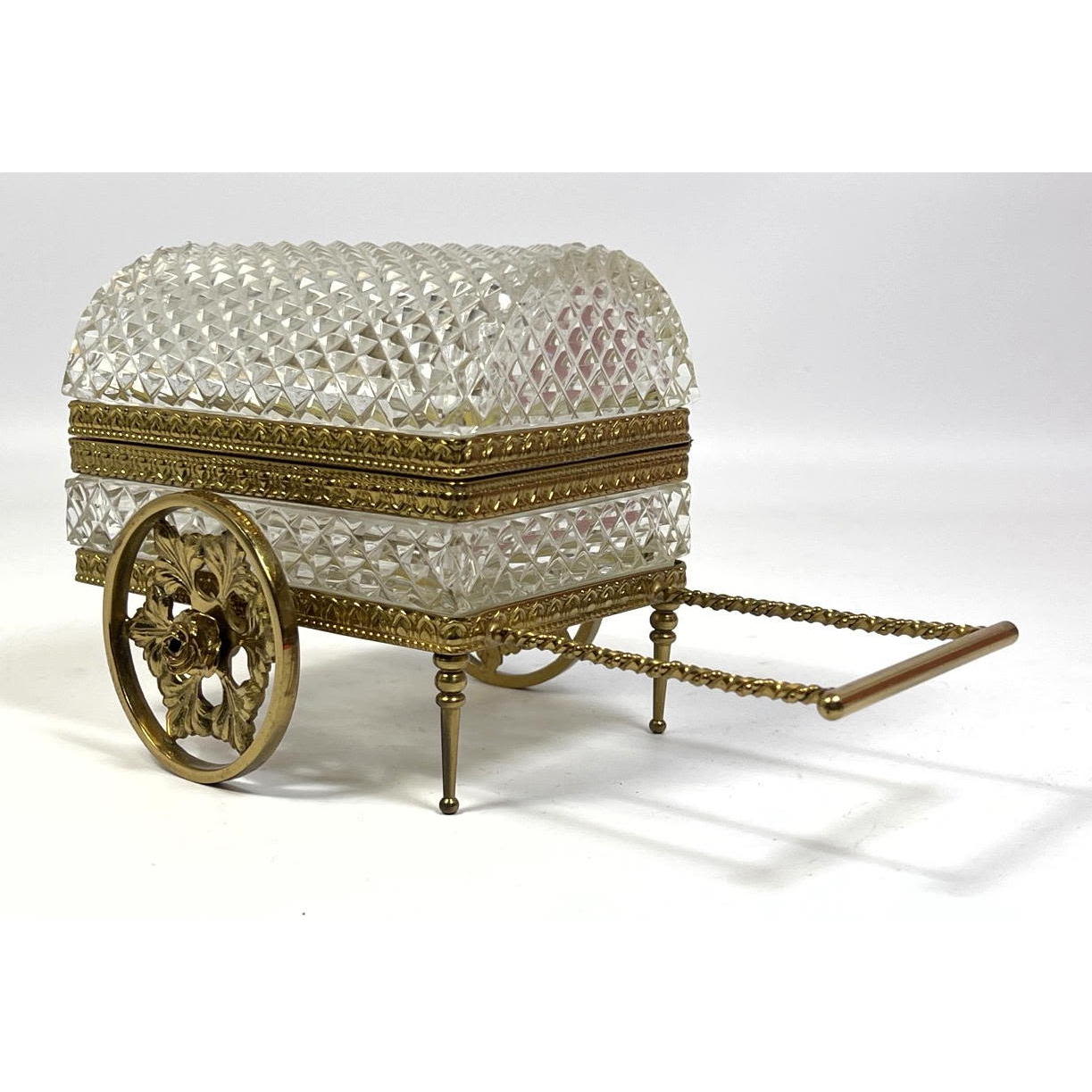 Appraisal: Crystal and Brass Dresser Box Casket on Wheels Probably Italian