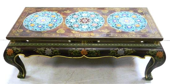 Appraisal: Chinoiserie coffee table black lacquer with hand painted polychrome floral