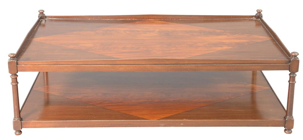 Appraisal: Large Contemporary Mahogany Rectangle Coffee Table two tier with diamond