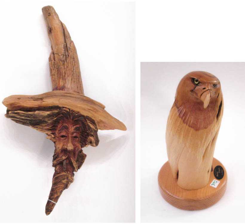 Appraisal: TWO WOOD CARVINGS Bald Eagle by Dale Crawford Oregon st