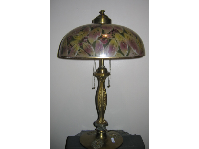 Appraisal: PITTSBURGH TABLE LAMP with Cherry blossom painted shade supported by