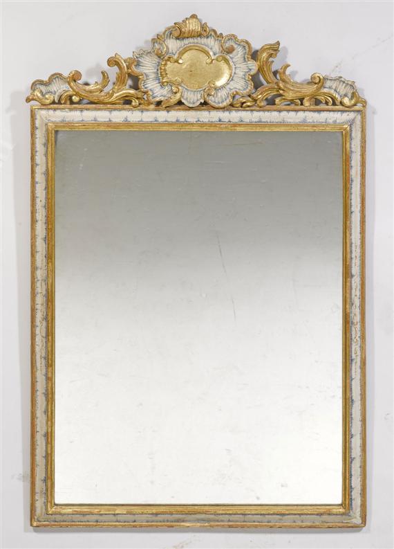 Appraisal: A PAINTED MIRROR Rococo and later Veneto Carved and painted