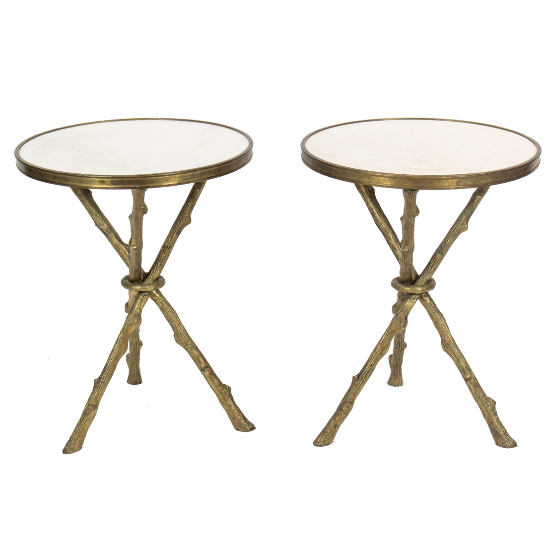 Appraisal: PAIR OF MODERNE GILT BRONZE AND PARIAN OCCASIONAL TABLES Pair