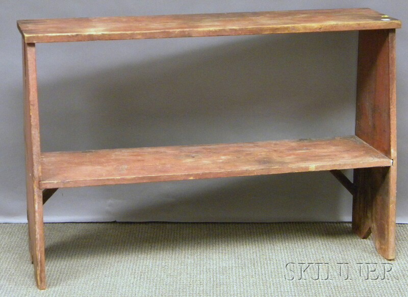 Appraisal: Red-painted Wooden Two-tier Bucket Bench ht lg in Provenance Estate