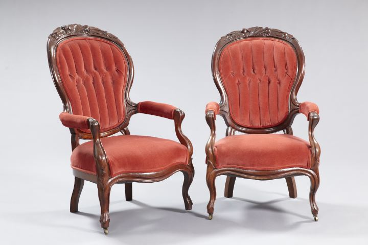 Appraisal: Pair of American Rococo Revival Walnut Armchairs third quarter th