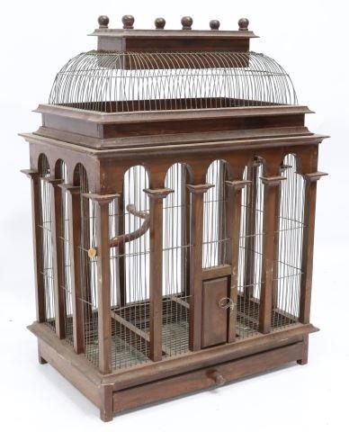 Appraisal: Large bird cage having wood frame with metal wire to