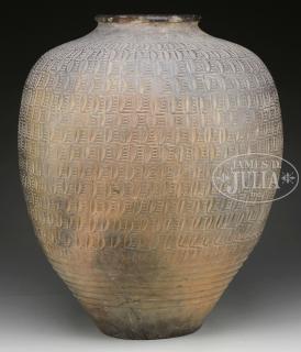 Appraisal: LARGE STONEWARE JAR Possibly Han Dynasty China The bulbous jar