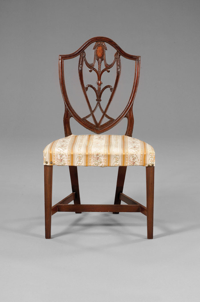 Appraisal: SALEM MASSACHUSETTS HEPPLEWHITE CARVED MAHOGANY SHIELDBACK SIDE CHAIR SCHOOL OF