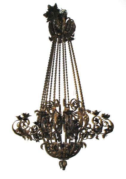 Appraisal: A large twelve light wrought iron chandelier height ft in