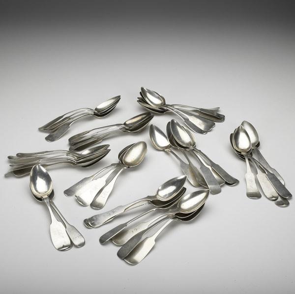 Appraisal: COIN SILVER TEA SPOONS American and English th C Forty-six