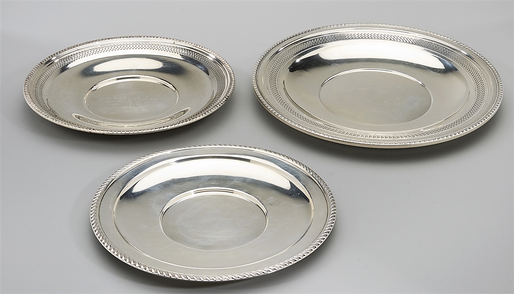 Appraisal: Three marked sterling silver platters tr oz D largest approx