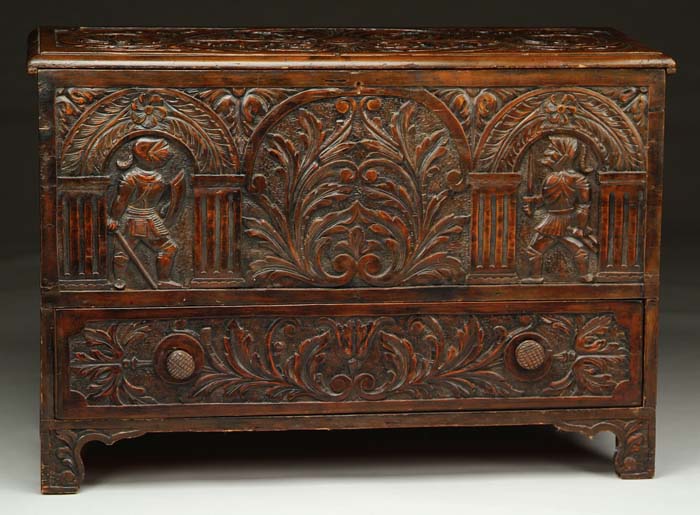 Appraisal: CARVED ONE DRAWER LIFT TOP BLANKET CHEST Elaborately carved chest