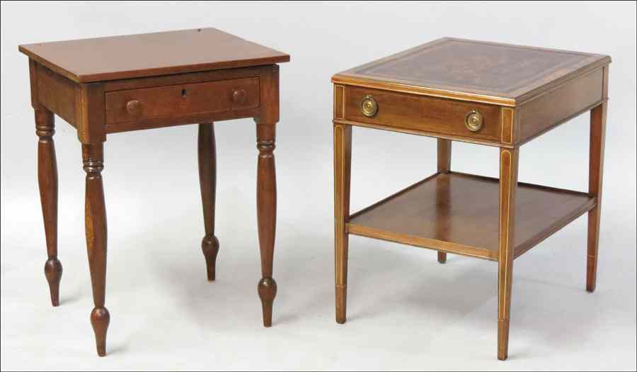 Appraisal: BRANDT FURNITURE MAHOGANY SINGLE DRAWER TABLE Together with a cherry