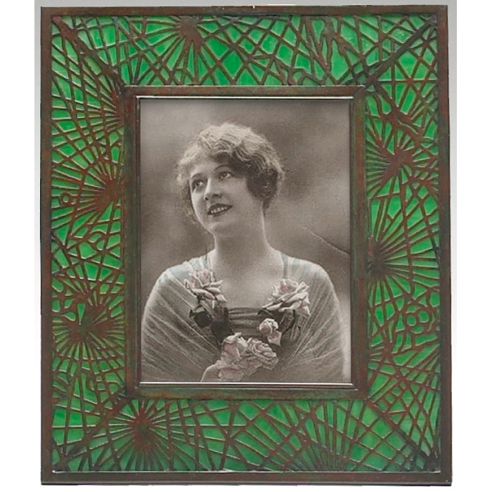 Appraisal: Tiffany Studios frame pine needle pattern in bronze over green