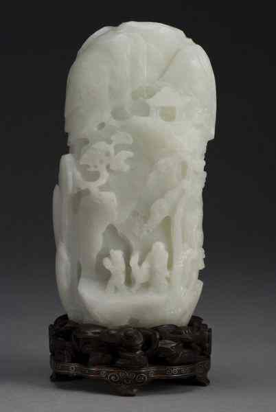 Appraisal: Chinese late Qing jade mountain carved to depict figures and