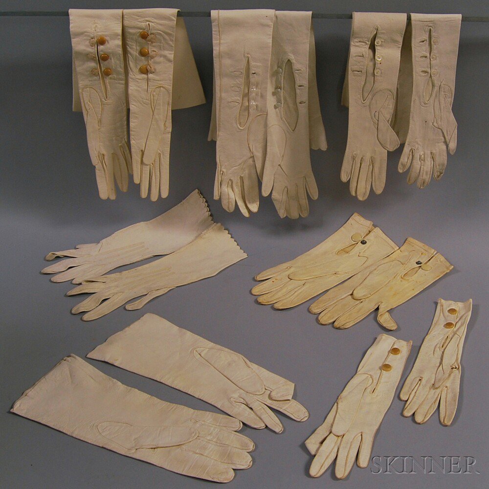 Appraisal: Seven Pairs of White Kidskin Gloves Estimate - The absence