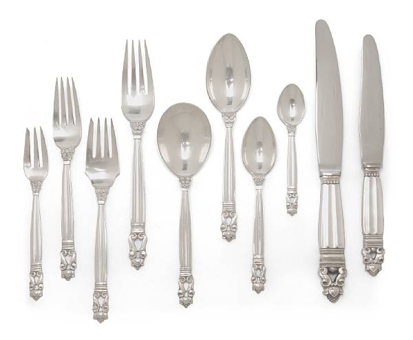 Appraisal: A Georg Jensen sterling fifty-five piece assembled flatware service for