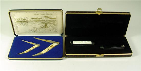 Appraisal: Case Knife Game Fish Set Set of two bone handled