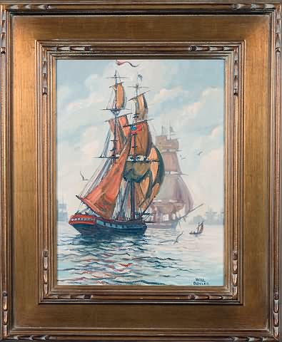 Appraisal: Tall ships on the water oil on masonite x SLR