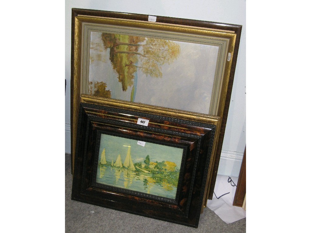 Appraisal: Lot comprising two prints one oil on canvas landscape and