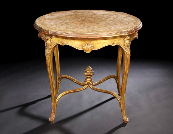 Appraisal: Louis XV-Style Giltwood and Marble-Top Center Table early th century