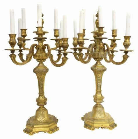 Appraisal: pair French Louis XVI style gilt bronze eight-light candelabra late