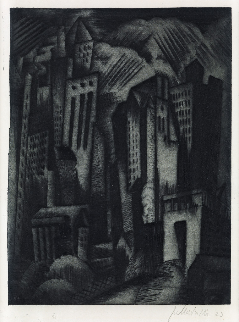 Appraisal: JAN MATULKA Cityscape View of New York Etching and drypoint